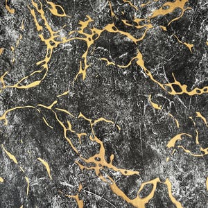Modern Abstract Embossed Wallpaper – Metallic Gold, Charcoal Black & Soft Grey 35&quot;W x 689&quot;L