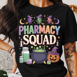 Funny Halloween Pharmacy Squad T-Shirt: Witch Pharmacist Tee