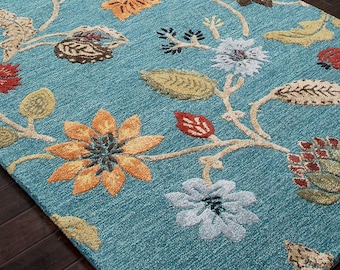 Tappeto floreale luminoso 9x12 adatto agli animali domestici, tappeto colorato in lana annodato a mano, tappeto afgano misto, per soggiorno o cameretta dei bambini - Tappeto floreale 7x10