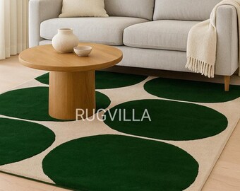 Grün, Beige handgetufteter Teppich, 150x250, moderner minimalistischer Wollteppich, Skandinavischer Geometrischer Teppich, Neutraler Beige Wohnzimmerteppich