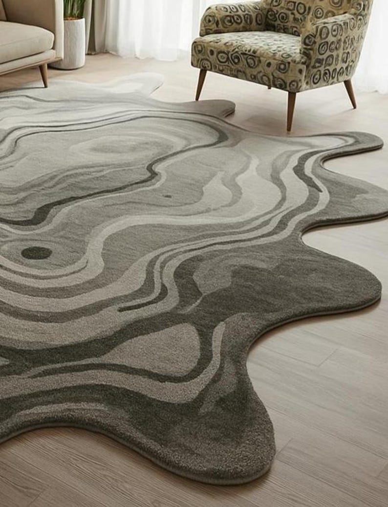 Moevment Rugs Modern Abstract Handmade Tufted Wool Rug | Artistic Gray Irregular ...