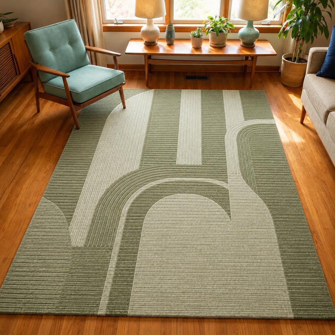 Sage Green Hand Tufted Rug, Modern Geometric Area Rug, Scandinavian ...