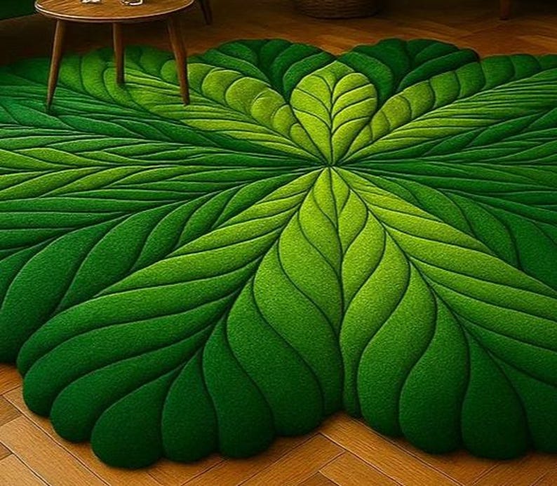 Large Leaf Shaped Green Rug -botanical Carpet for Living Room - Nature ...