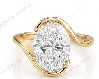 Oval Lab Grown Diamond Engagement Ring | 1.5 Ct Solitaire Twist Band Proposal Ring