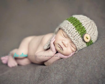 Baby Boy Hat/ knit button Hat / boy Photo Prop/ Infant Hat / Newborn Boy Hat/ Coming Home Outfit