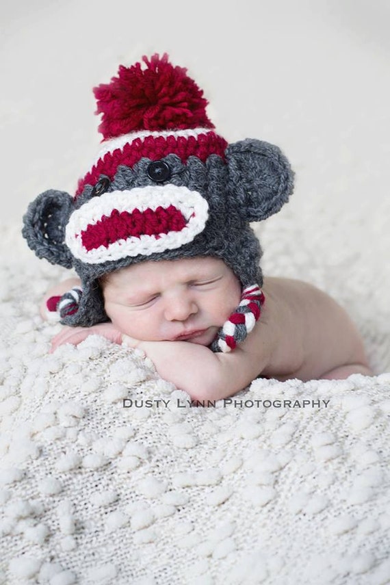 sock monkey photo prop sock monkey beanie sock monkey hat Etsy