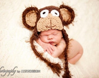 monkey hat, monkey costume, baby boy hats, monkey photo props, monkey halloween costume, newborn monkey hat