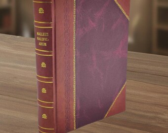 May include: A hardcover book with a burgundy leather cover and gold accents. The spine features the title "Malleus Maleficarum" in gold lettering. A red ribbon bookmark extends from the book.
