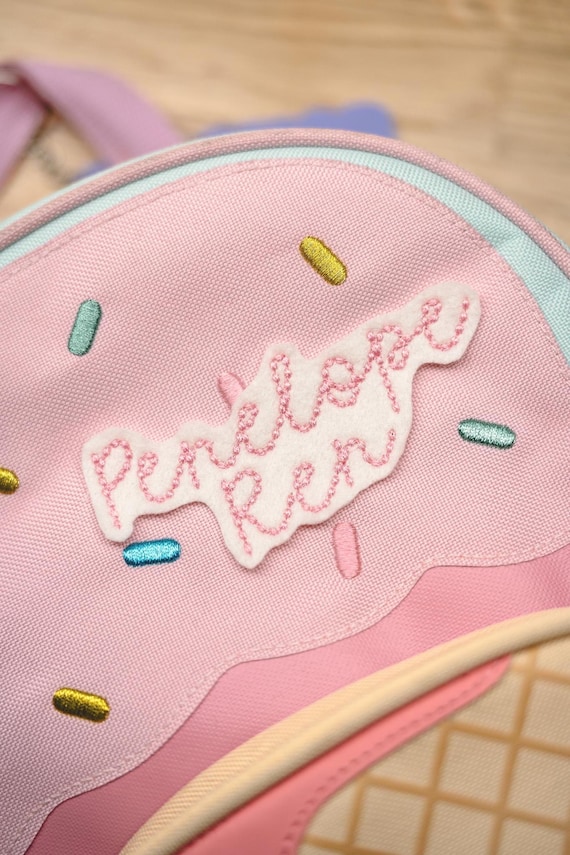 Name patch for kids backpack - vintage handwriting & colours