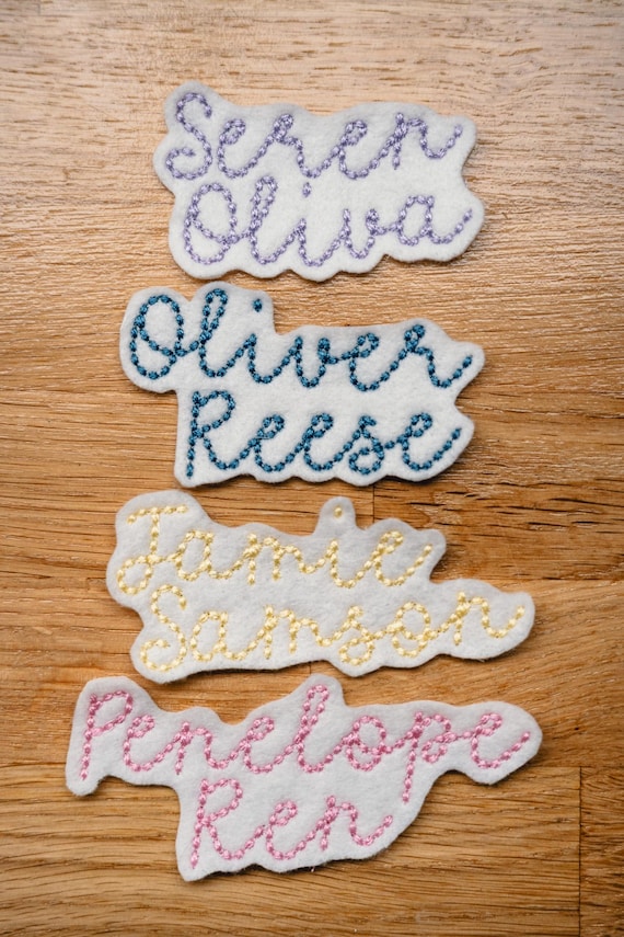 Name patch for kids backpack - vintage handwriting & colours