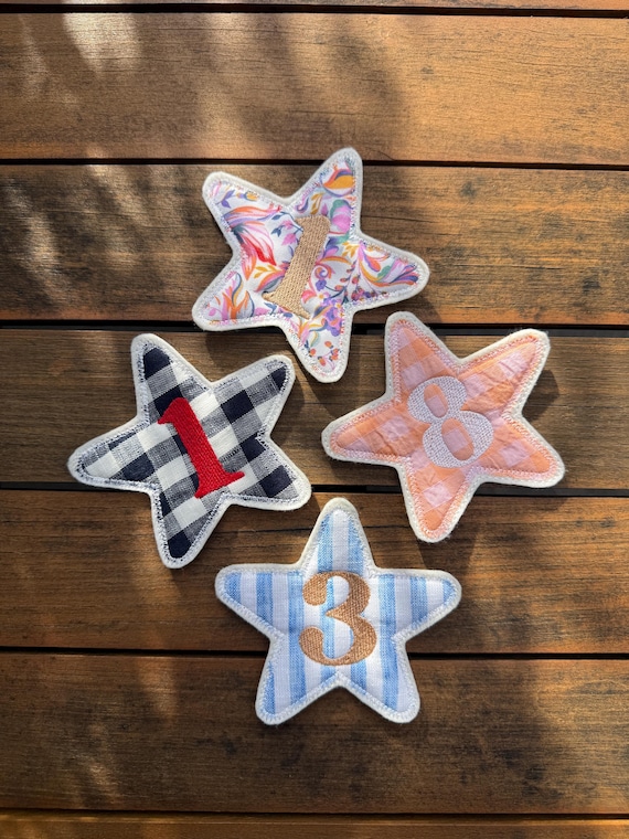 Birthday Pin Badge for Girls and Boys - Embroidered Star with Number