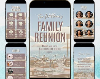 Digital Family Reunion Invitation, Animated Family Tree, Dinner Party Invite, Itinerary Template, High School Class Reunion, Editable Canva
