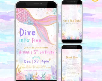 Mermaid 5th Birthday Invitation: Under The Sea Video Invite (Canva Template)