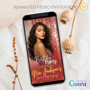 Red Birthday Dinner Ecard: Animated Invitation, 30th 40th 50th (Digital Template)