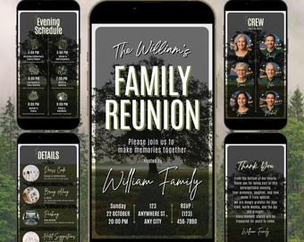 Family Reunion Invitation, Animated Digital Evite, Editable Canva Template with Family Tree, Class Reunion Itinerary, Animated Templates