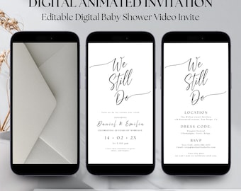 Plantilla de invitación para renovación de votos, invitación para fiesta de aniversario "We Still Do", elegante y minimalista plantilla editable en Canva para renovación de bodas, instantánea digital