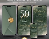 50th Birthday Invitation Animated, Sage Green and Gold Party Invite, Editable Canva Digital Video Evite, Milestone Celebration