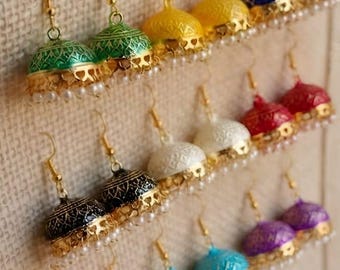 Handcrafted Meenakari Jhumka Earrings Pack, Assorted Enamel Indian Jewelry for Wedding Guest Favors, Festive Bridesmaid Gift Set