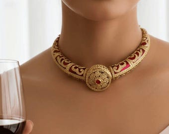 Handmade Meenakari Choker Necklace Set with Matching Earrings – Traditional Bridal Jewelry in Gold Finish