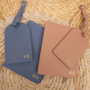 Funda de cuero personalizada para pasaporte y etiqueta de equipaje, regalo de boda para pareja, regalo de luna de miel.
