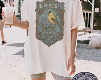 Vintage Steampunk New Jersey T-Shirt: State Bird & Flower Graphic Tee