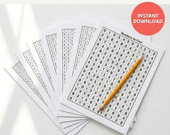 Printable Number Search Puzzles for Kids | 200+ Brain Games Ages 8-12 | Homeschool Worksheets | Kids Activity Book PDF