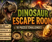 Dinosaur Escape Room Printable for Kids Ages 7-11, Dino Puzzle Activity Book, Printable Escape Game, Dinosaur Birthday Party Game,Homeschool