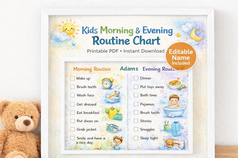 Routine Round Editable Kids Morning Checklist Personalized Routine Chart PDF Make ...