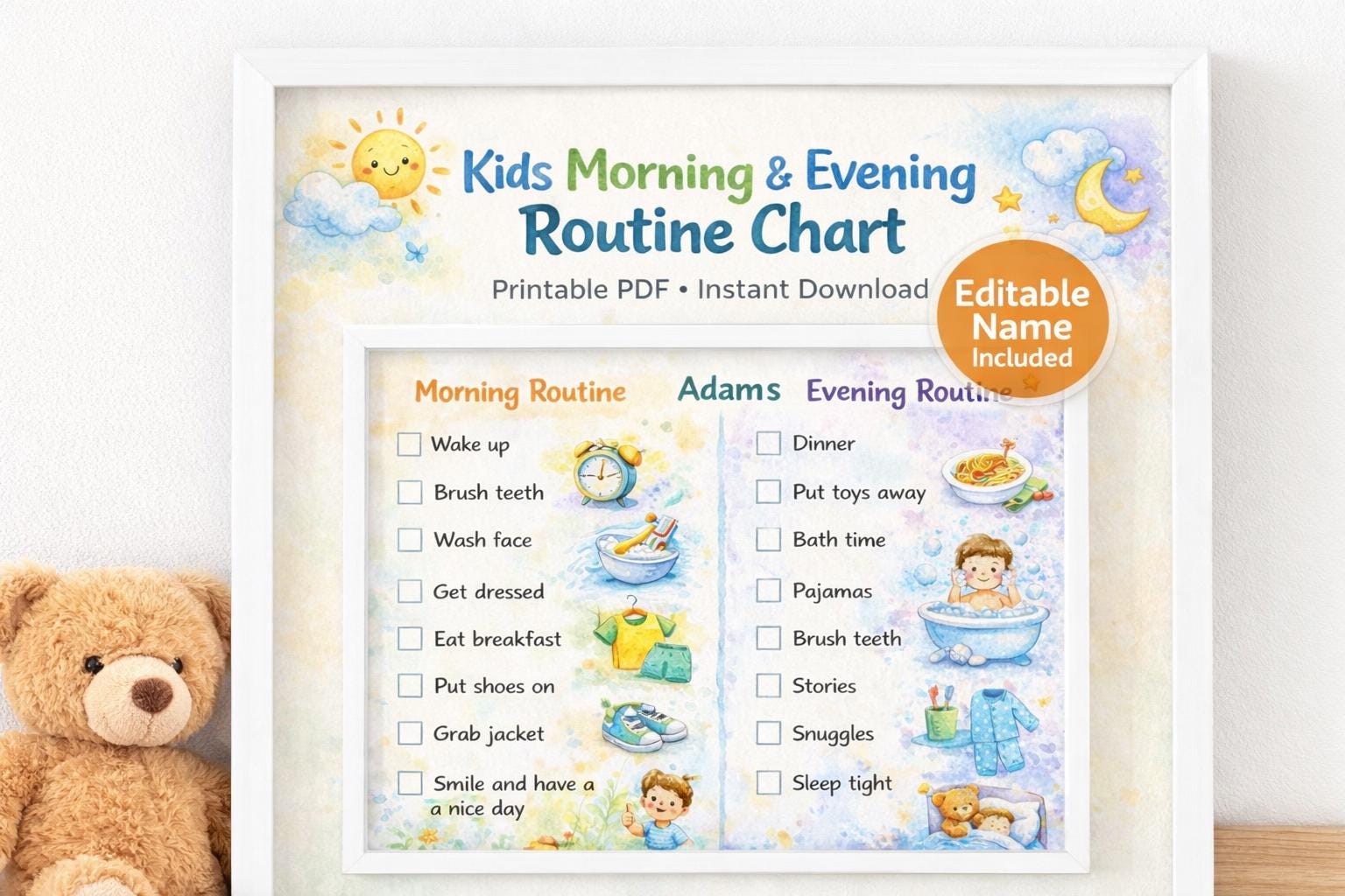 Editable Kids Morning Checklist Personalized Routine Chart PDF Make ...