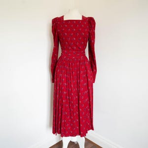 1980s Laura Ashley Dress UK 10-12, Vintage Red Cottagecore Prairie Dress