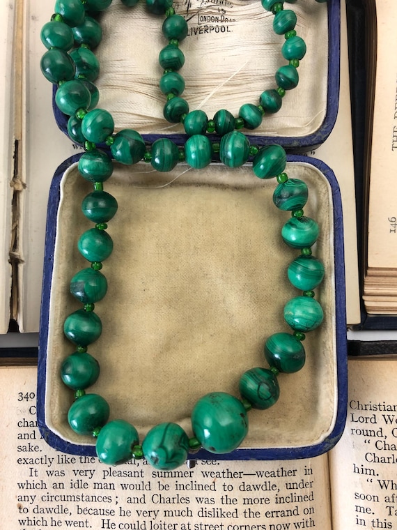 Vintage Malachite Gemstone Necklace Individually Knotted