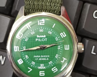 Reloj de pulsera HMT PILOT de cuerda manual con esfera verde para hombre
