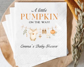 Personalized Pumpkin Baby Shower Napkins, Little Pumpkin Napkins, Fall Baby Shower Guest Towels, Custom Baby Shower Beverage Napkins