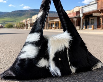Cowhide Hobo Bag, Western Leather Purse, Cow Print Handbag, Hair On Hide Shoulder Bag