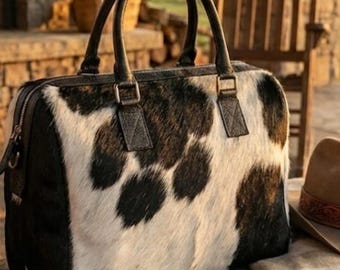 Handgefertigte Rindsleder Hair-On Western Tasche | Kuh Print Leder Umhängetasche