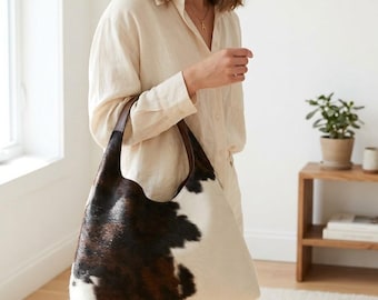 Cowhide Hobo Bag: Handmade Hair-on Hide Leather Tote, Western Boho Purse