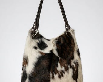 Cowhide Hobo Bag: Genuine Fur, Western Shoulder Tote Free Global Shipping