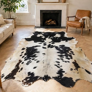 Tappeto in pelle di mucca bianco e nero / Tappeto in pelle di mucca con pelo / Tappetino da pavimento in pelle di mucca stile western
