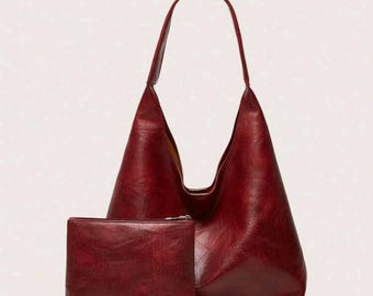 Leder Umhängetasche für Frauen, Burgund Hobo Handtasche, lässige Luxus Leder Geldbörse