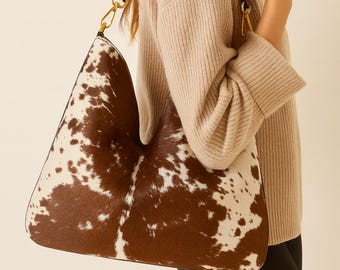 Handmade Cowhide Hobo Bag: Genuine Leather Western Tote Free Global Shipping
