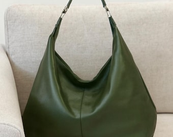 Grüne Vegan Leder Hobo Bag, Schultertasche, Stilvolle Arbeitstasche, Lässige Alltagshandtasche