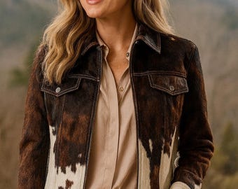 Handmade Cowhide Hair-On Jacket | Western Leather Coat | Cow Hide Coat For Women