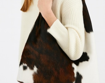 Cowhide Hobo Bag: Handmade Hair-on Hide Leather Tote, Western Boho Purse