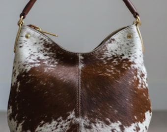 Cowhide Hair-On Hobo Bag | Western Boho Purse | Handmade Hair On Shoulder Bag | Leather Tote