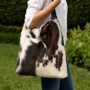Cowhide Hobo Bag: Genuine Fur, Western Shoulder Tote Free Global Shipping
