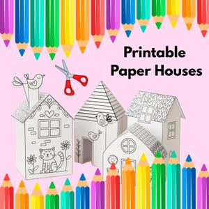 Pueblo de casas de papel imprimible: Manualidad y actividad para colorear (Descargar PDF)