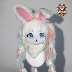 Cabeza de disfraz de conejo rosa / Máscara de cosplay de Kig con cabeza y cola / Disfraz peludo / Máscara de disfraz de cosplay / Disfraz de personaje de anime con cabeza de cobertura completa