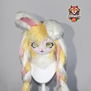 Máscara de Kig / Cabeza de disfraz de conejo / Máscara de cosplay de Kig blanca y amarilla / Máscara de disfraz de cosplay / Disfraz de personaje de anime con cabeza de cobertura completa