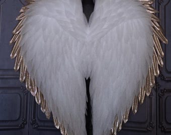 White Decorative Costume Wings – Handmade Glitter Fairy Wings Edge, Wedding Photo Prop