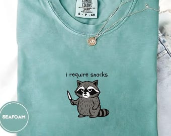I Require Snacks Raccoon Tee, Funny Comfort Colors® Shirt, Goblincore Animal Lover Gift, Cozy Snack Gremlin Tee